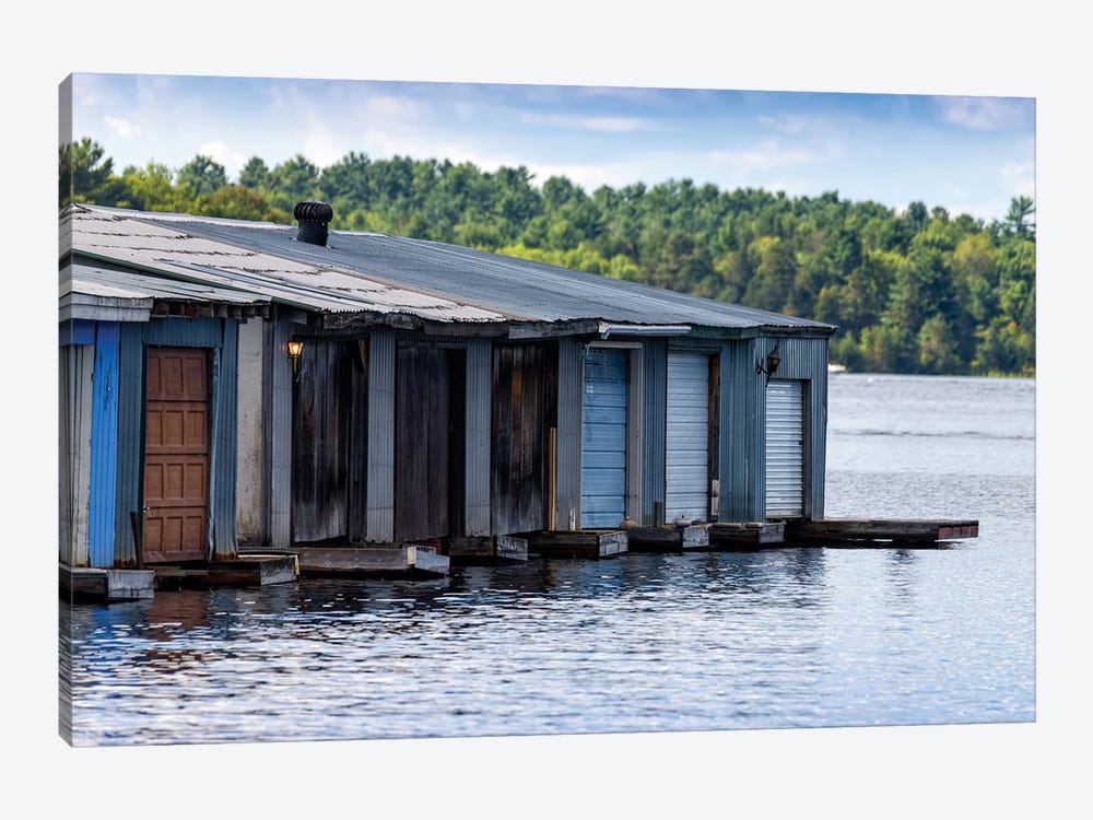Row Of Old Boathouses, Lake Muskoka, Ontario, Canada by Panoramic Images 1-piece Art Print