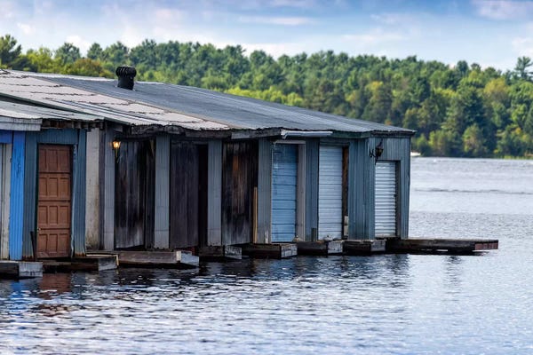 Ontario: Row Of Old Boathouses, Lake Muskoka, Ontario, Canada by Panoramic Images