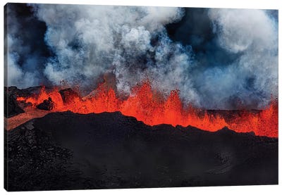 Eruption Fissure Splatter Fountains I, Holuhraun Lava Field, Sudur-Bingeyjarsysla, Nordurland Eystra, Iceland Canvas Art Print - Volcano Art