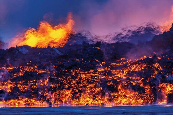 Volcanoes: Glowing Lava Channel, Holuhraun Lava Field, Sudur-Bingeyjarsysla, Nordurland Eystra, Iceland by Panoramic Images