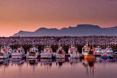 Docked Boats, Olafsvik, Snaefellsnes Peninsula, Vesturland, Iceland by Panoramic Images canvas print