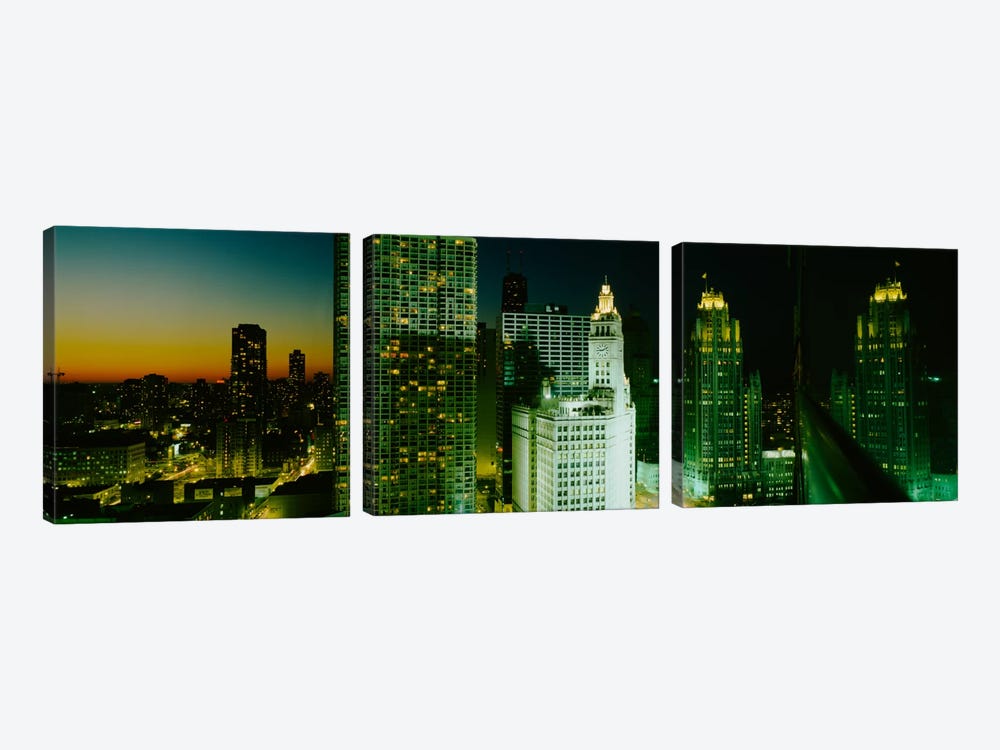 Night Chicago IL USA by Panoramic Images 3-piece Canvas Art Print