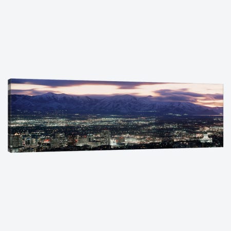 Downtown Skyline at Night, Salt Lake City, Salt Lake County, Utah, USA Canvas Print #PIM14064} by Panoramic Images Canvas Art