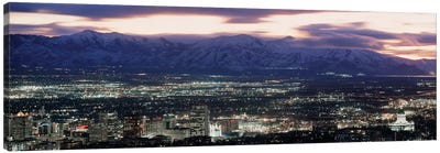 Downtown Skyline at Night, Salt Lake City, Salt Lake County, Utah, USA Canvas Art Print - Utah Art