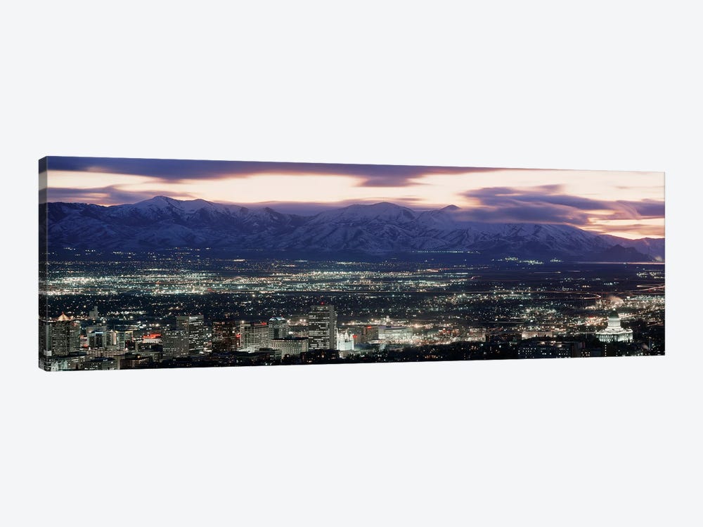 Downtown Skyline at Night, Salt Lake City, Salt Lake County, Utah, USA by Panoramic Images 1-piece Canvas Art