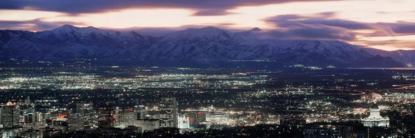 Utah: Downtown Skyline at Night, Salt Lake City, Salt Lake County, Utah, USA by Panoramic Images