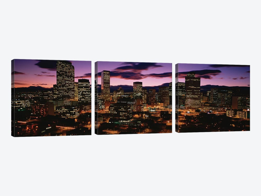 Downtown Skyline at Dusk, Denver, Denver County, Colorado, USA by Panoramic Images 3-piece Canvas Art