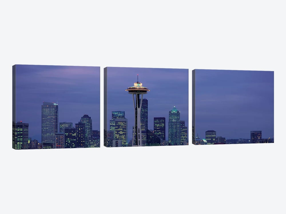 Downtown Skyline at Dusk, Seattle, King County, Washington, USA by Panoramic Images 3-piece Canvas Print