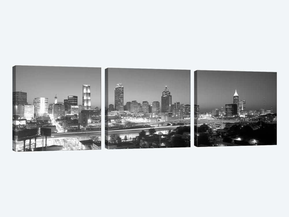 Downtown Skyline in Greyscale, Atlanta, Fulton County, Georgia, USA by Panoramic Images 3-piece Canvas Art
