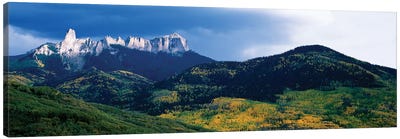 Chimney Rock and Courthouse Mountain, Cimarron Range, San Juan Mountains, Ouray County, Colorado, USA Canvas Art Print - Colorado Art