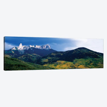 Chimney Rock and Courthouse Mountain, Cimarron Range, San Juan Mountains, Ouray County, Colorado, USA Canvas Print #PIM14092} by Panoramic Images Canvas Artwork