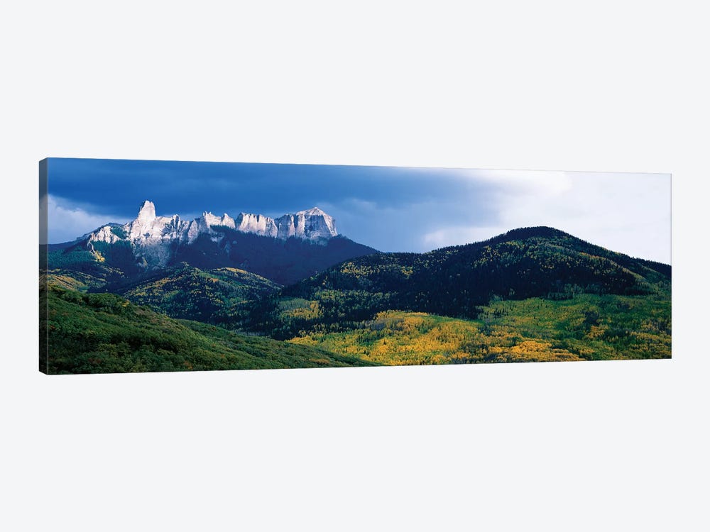 Chimney Rock and Courthouse Mountain, Cimarron Range, San Juan Mountains, Ouray County, Colorado, USA by Panoramic Images 1-piece Canvas Print