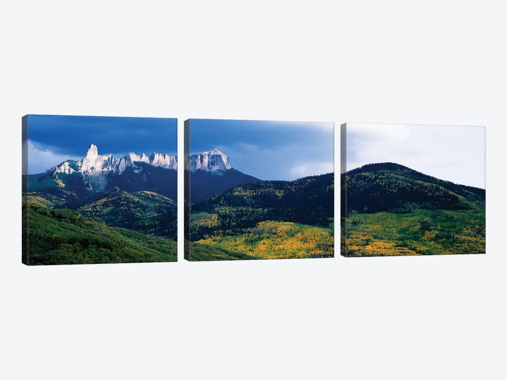 Chimney Rock and Courthouse Mountain, Cimarron Range, San Juan Mountains, Ouray County, Colorado, USA 3-piece Canvas Print