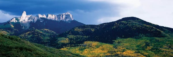 Colorado: Chimney Rock and Courthouse Mountain, Cimarron Range, San Juan Mountains, Ouray County, Colorado, USA by Panoramic Images