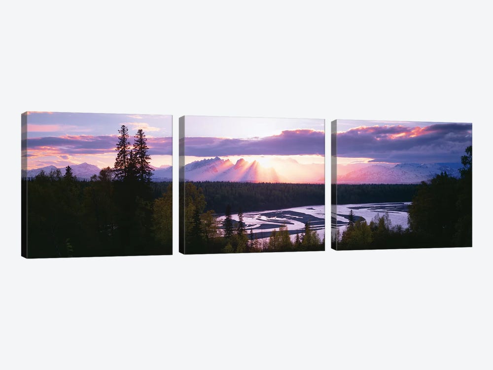 Sunset, Denali (Mt. McKinley), Alaska Range, Denali National Park and Preserve, Alaska, USA by Panoramic Images 3-piece Canvas Wall Art