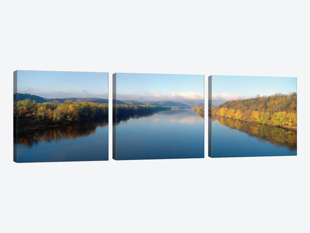 Autumn Landscape, Wisconsin River, Crawford County, Wisconsin, USA by Panoramic Images 3-piece Canvas Artwork