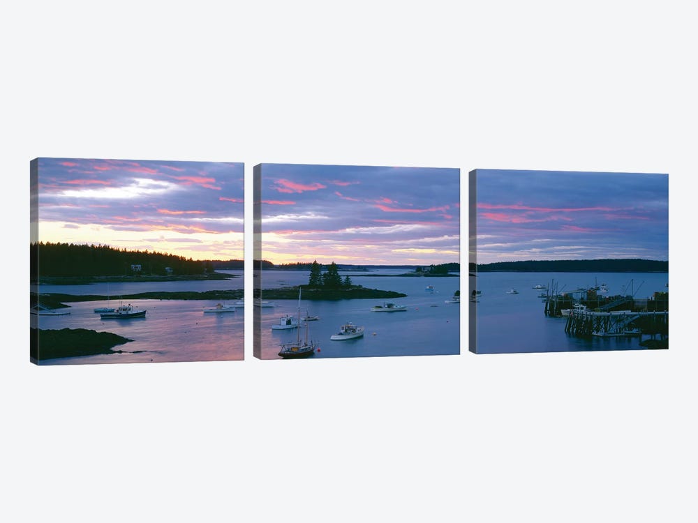 Sunset, Port Clyde Harbor (Herring Gut), St. George, Knox County, Maine, USA by Panoramic Images 3-piece Canvas Print