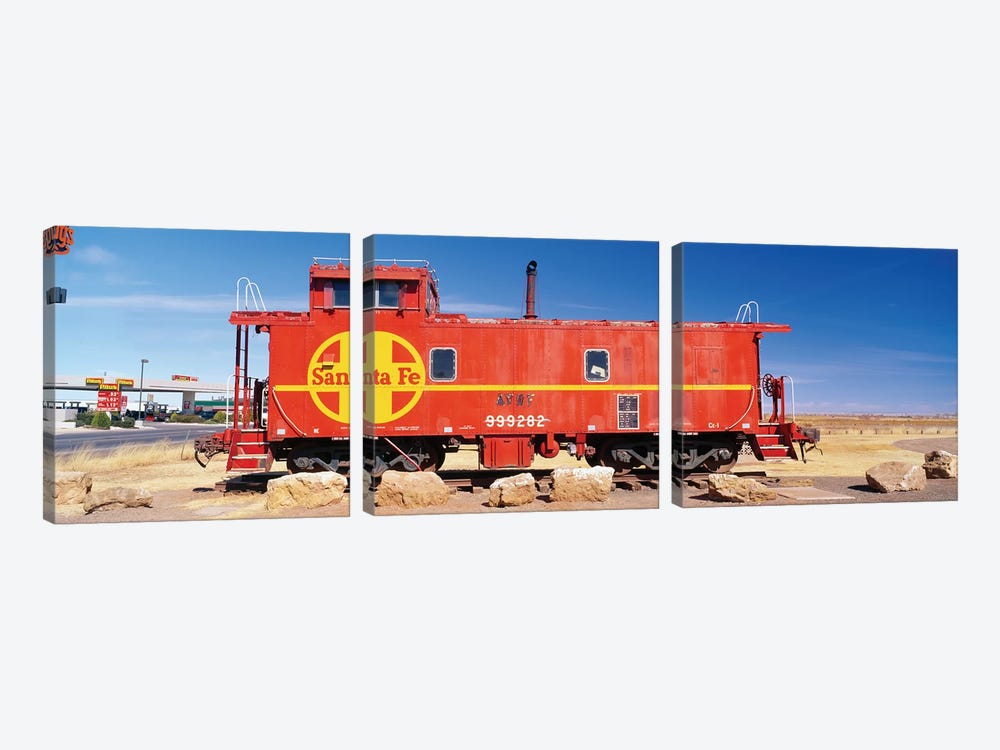 Red Atchison-Topeka-Santa Fe Railway (ATSF) Caboose, Visitors Center Display, Winslow, Navajo County, Arizona, USA by Panoramic Images 3-piece Canvas Wall Art