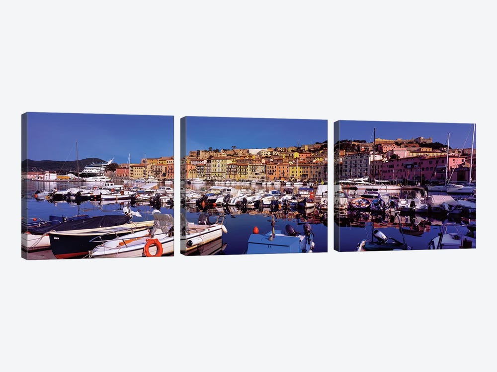 Docked Boats II, The Harbor Of Portoferraio, Island of Elba, Livorno Province, Tuscany Region, Italy by Panoramic Images 3-piece Canvas Wall Art