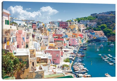 Marina Corricella III, Procida Island, Gulf of Naples, Campania Region, Italy Canvas Art Print - Coastal Art