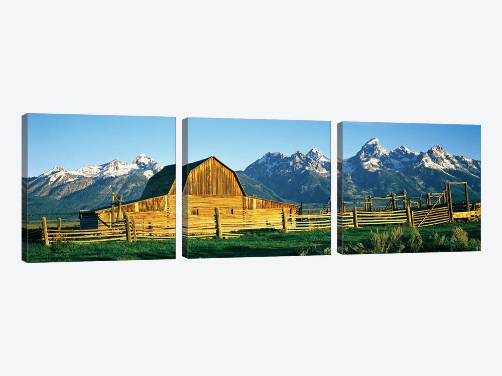 John Moulton Barn II, Mormon Row Historic District, Grand Teton National Park, Jackson Hole Valley, Teton County, Wyoming, USA by Panoramic Images 3-piece Canvas Artwork
