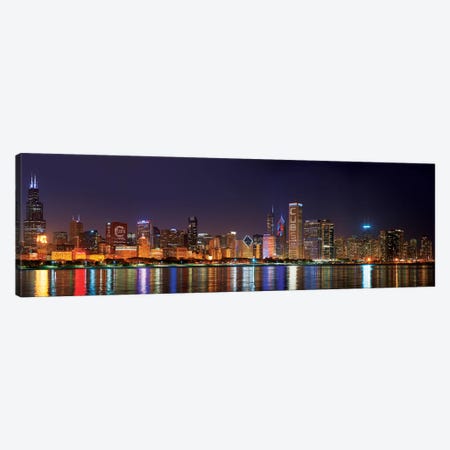 Chicago Cubs Pride Lighting Across Downtown Skyline I, Chicago, Illinois, USA Canvas Print #PIM14231} by Panoramic Images Canvas Wall Art