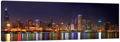 Chicago Cubs Pride Lighting Across Downtown Skyline I, Chicago, Illinois, USA Canvas Art Print - Panoramic Photography