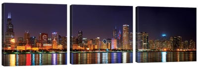Chicago Cubs Pride Lighting Across Downtown Skyline I, Chicago, Illinois, USA Canvas Art Print - 3-Piece Panoramic Art