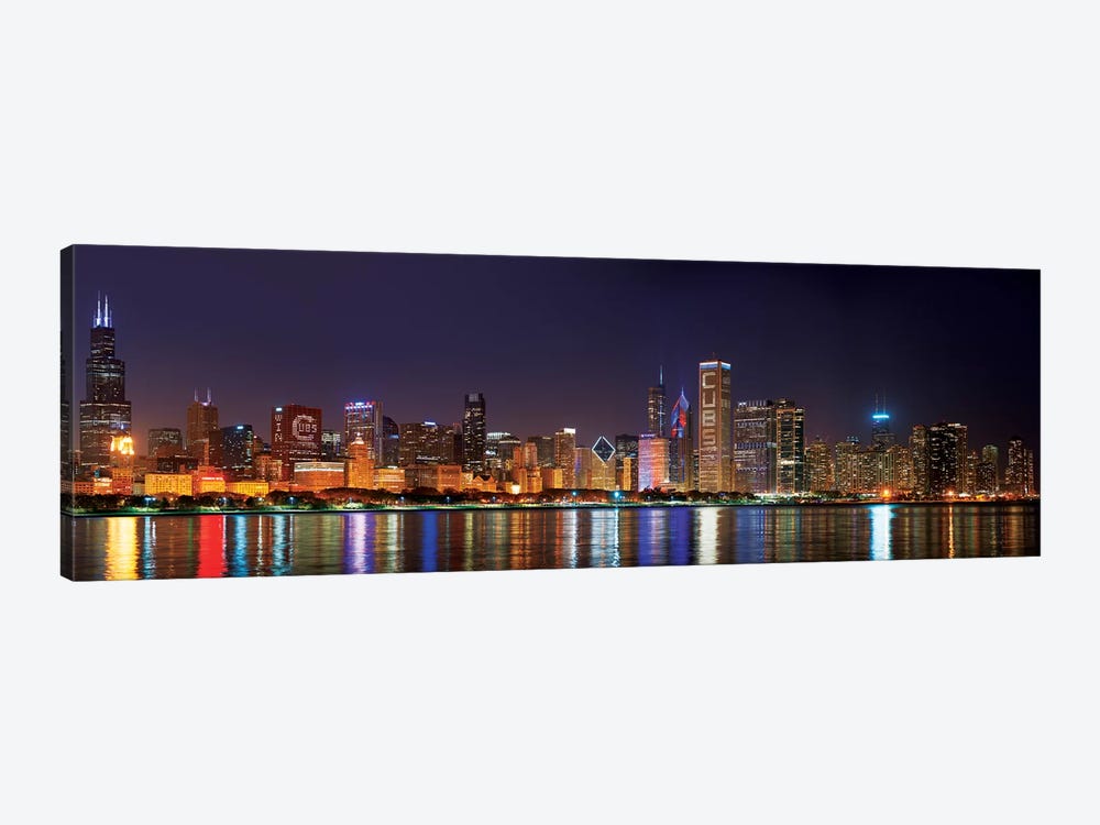 Chicago Cubs Pride Lighting Across Downtown Skyline I, Chicago, Illinois, USA 1-piece Canvas Art Print