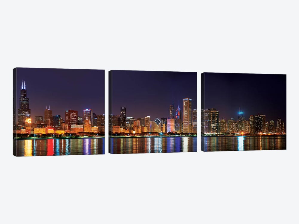 Chicago Cubs Pride Lighting Across Downtown Skyline I, Chicago, Illinois, USA by Panoramic Images 3-piece Canvas Art Print