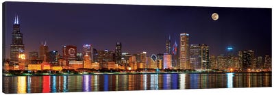 Chicago Cubs Pride Lighting Across Downtown Skyline II, Chicago, Illinois, USA Canvas Art Print - Urban Art