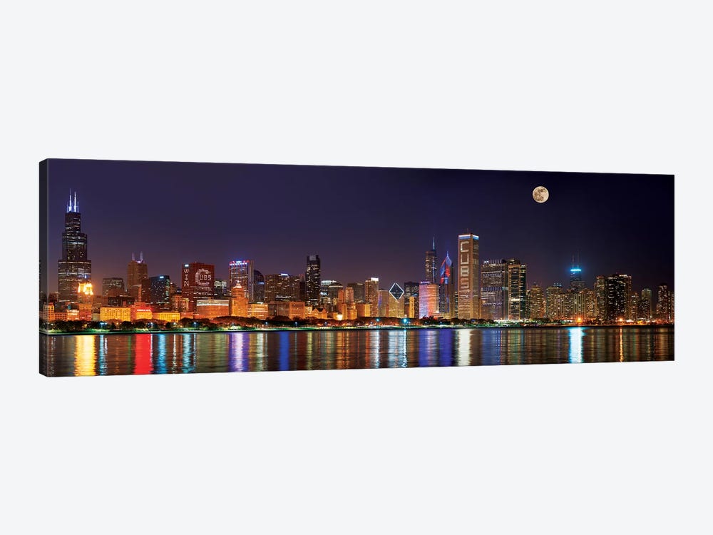 Chicago Cubs Pride Lighting Across Downtown Skyline II, Chicago, Illinois, USA by Panoramic Images 1-piece Canvas Art