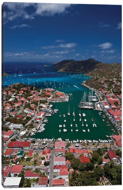 Aerial View Of Houses On An Island, Saint Barthélemy, Caribbean Sea Canvas Art Print - Harbor & Port Art