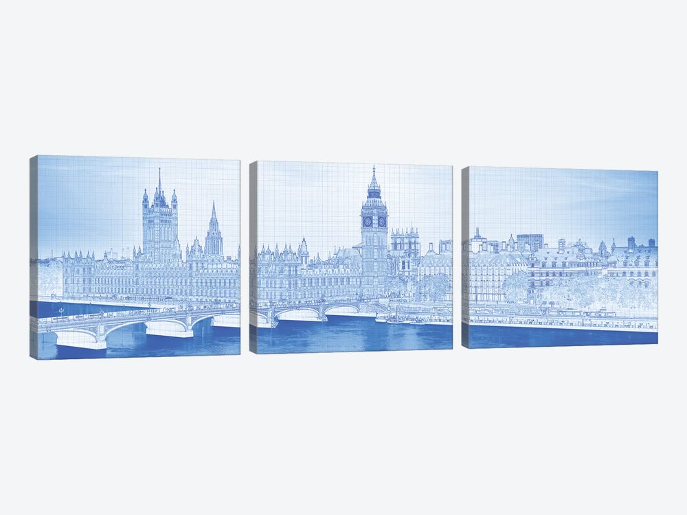 Arch Bridge Across A River, Westminster Bridge, Big Ben, Houses Of Parliament, Westminster, London, England by Panoramic Images 3-piece Canvas Art