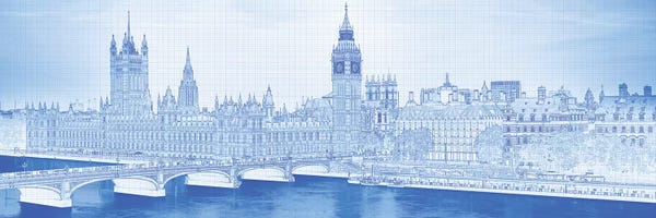 London Skylines: Arch Bridge Across A River, Westminster Bridge, Big Ben, Houses Of Parliament, Westminster, London, England by Panoramic Images