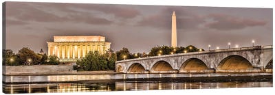 Arlington Memorial Bridge With Monuments In The Background, Washington D.C., USA I Canvas Art Print - Washington D.C. Art