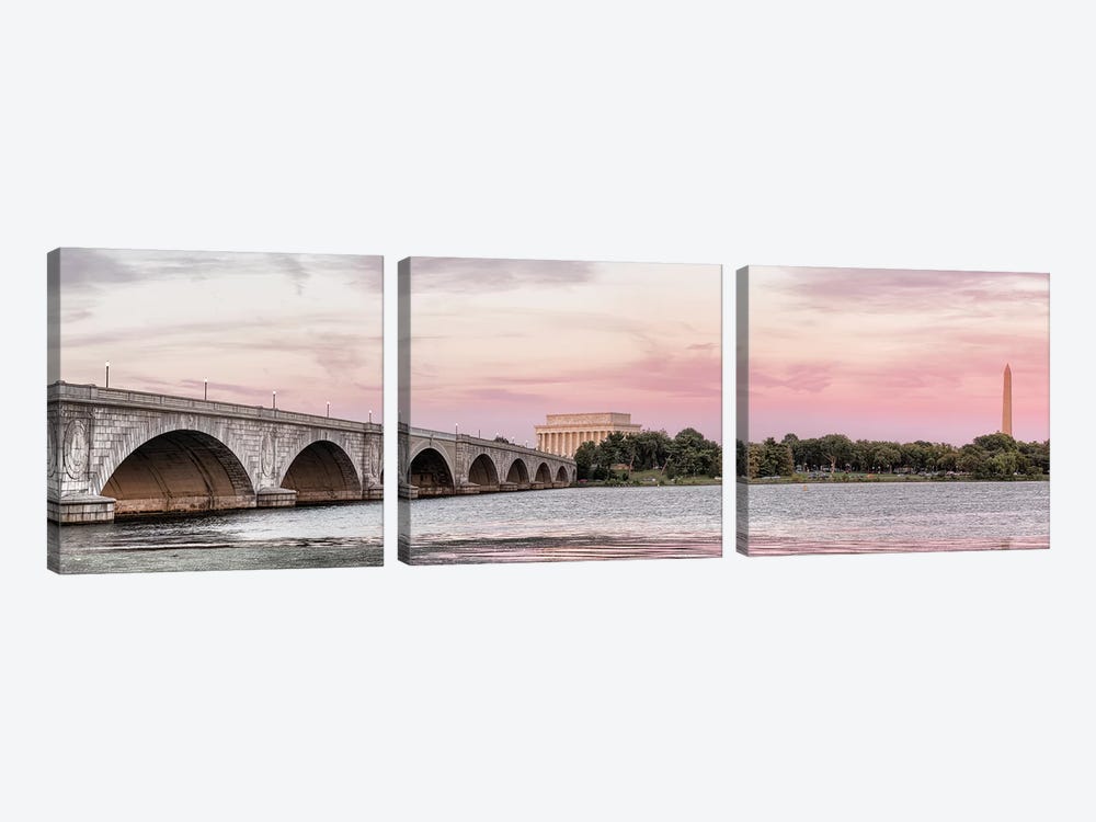 Arlington Memorial Bridge With Monuments In The Background, Washington D.C., USA II by Panoramic Images 3-piece Canvas Wall Art