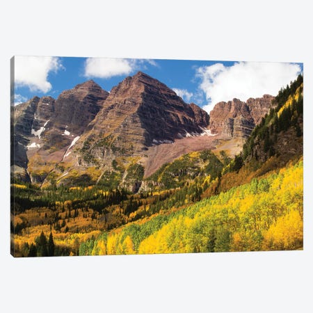 Autumn Trees On Mountain, Maroon Bells, Maroon Creek Valley, Aspen, Pitkin County, Colorado, USA III Canvas Print #PIM14271} by Panoramic Images Canvas Artwork