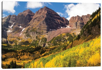 Autumn Trees On Mountain, Maroon Bells, Maroon Creek Valley, Aspen, Pitkin County, Colorado, USA III Canvas Art Print