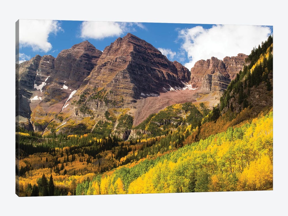 Autumn Trees On Mountain, Maroon Bells, Maroon Creek Valley, Aspen, Pitkin County, Colorado, USA III by Panoramic Images 1-piece Art Print