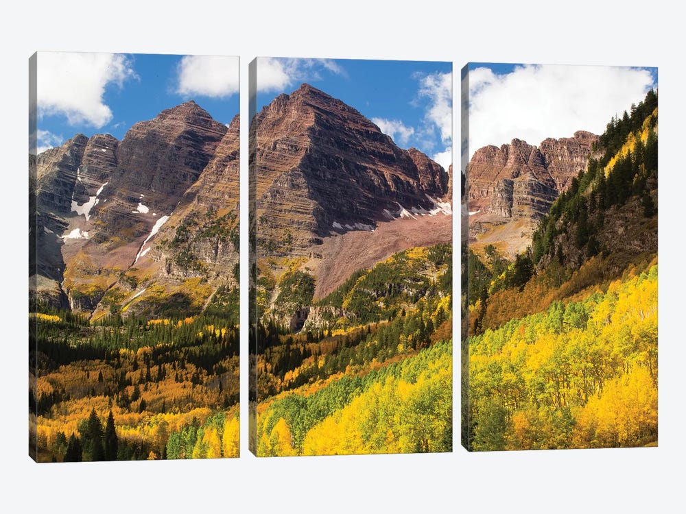 Autumn Trees On Mountain, Maroon Bells, Maroon Creek Valley, Aspen, Pitkin County, Colorado, USA III by Panoramic Images 3-piece Canvas Print