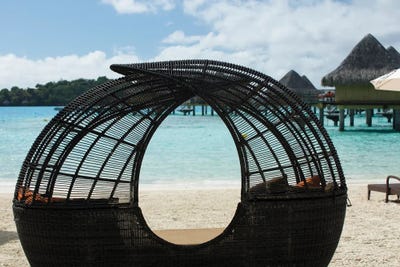 Beach Chair On The Beach, Bora Bora, Society Islands, French Polynesia by Panoramic Images canvas print