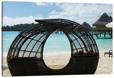 Beach Chair On The Beach, Bora Bora, Society Islands, French Polynesia Canvas Art Print - Sandy Beach Art