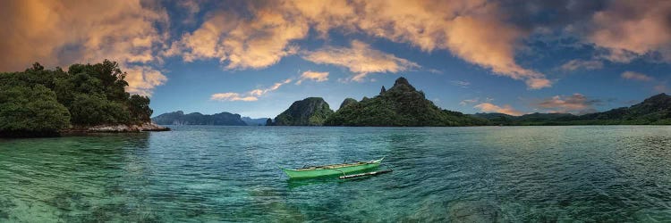 Boat In Lagoon With Mountain In The Background, El Nido, Palawan, Philippines