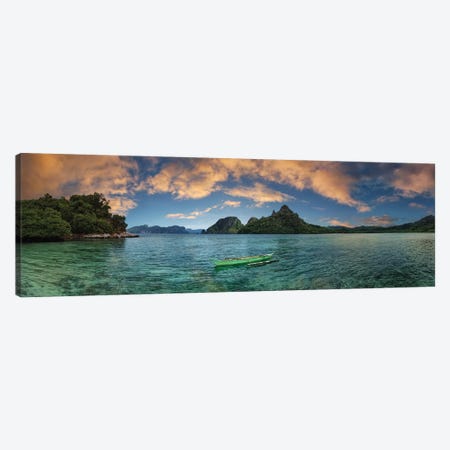 Boat In Lagoon With Mountain In The Background, El Nido, Palawan, Philippines Canvas Print #PIM14297} by Panoramic Images Canvas Art Print