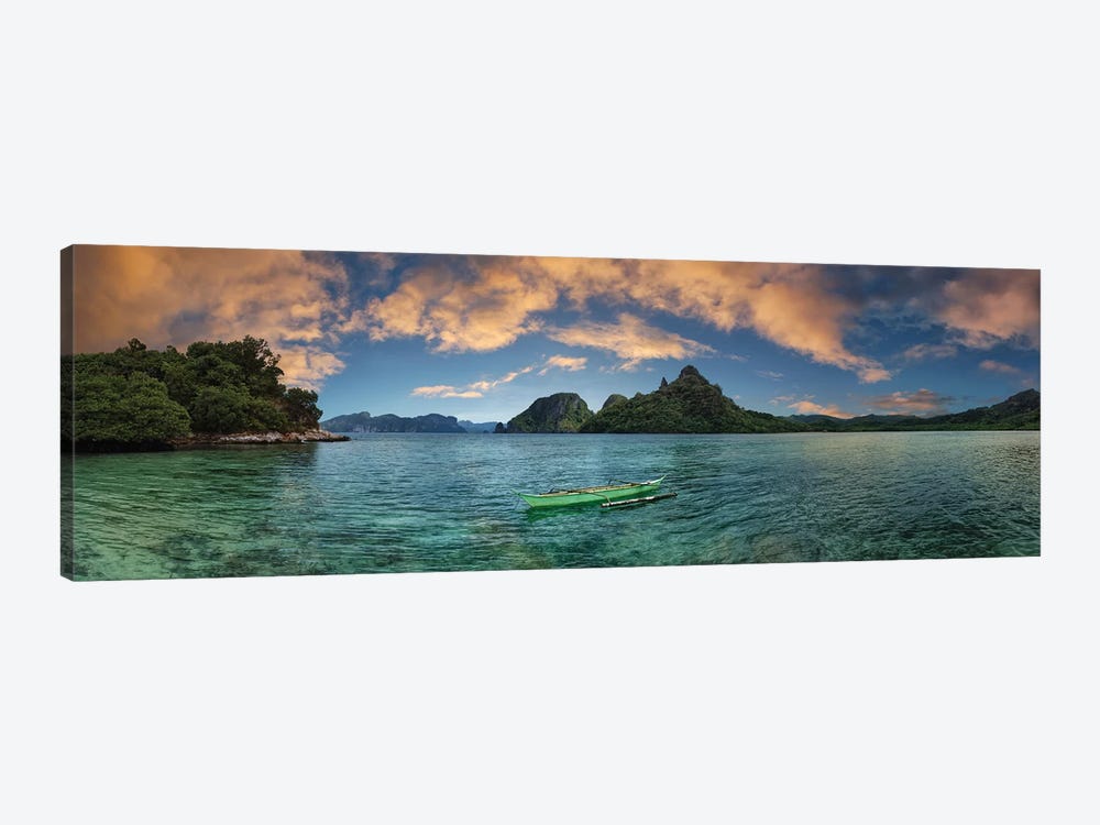 Boat In Lagoon With Mountain In The Background, El Nido, Palawan, Philippines by Panoramic Images 1-piece Canvas Art Print