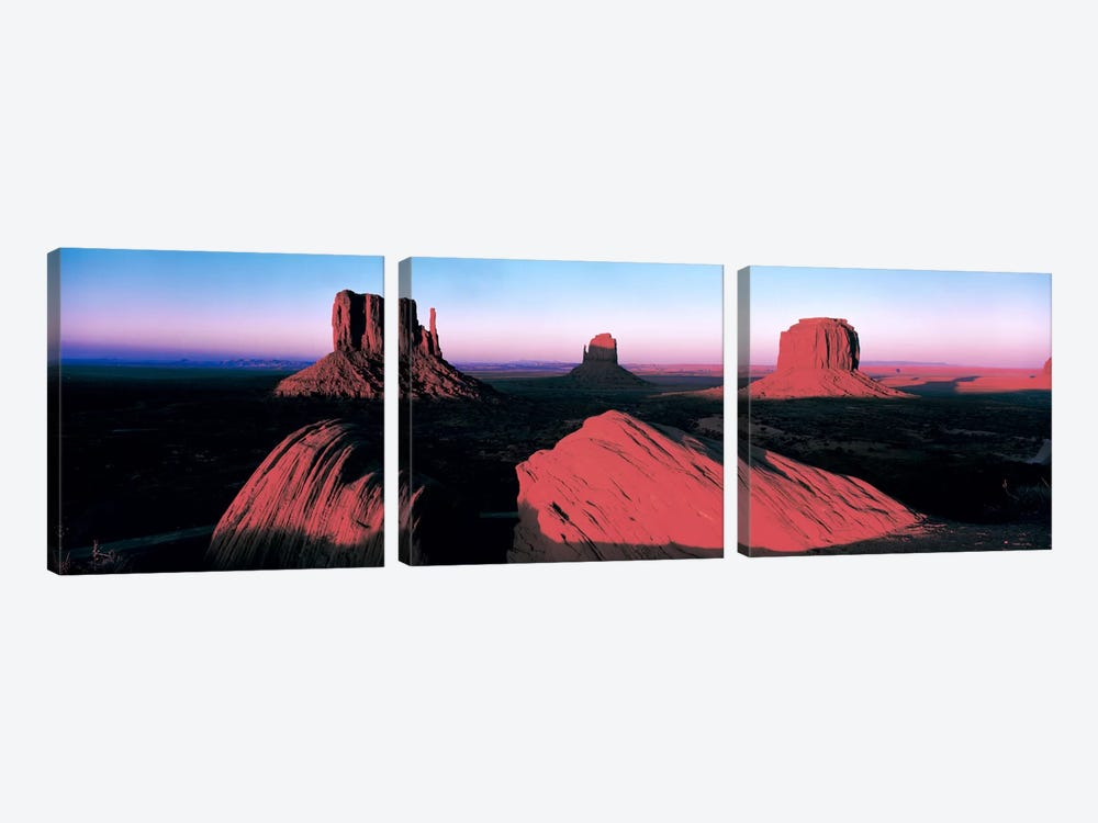 Sunset At Monument Valley Tribal Park, Utah, USA by Panoramic Images 3-piece Canvas Print