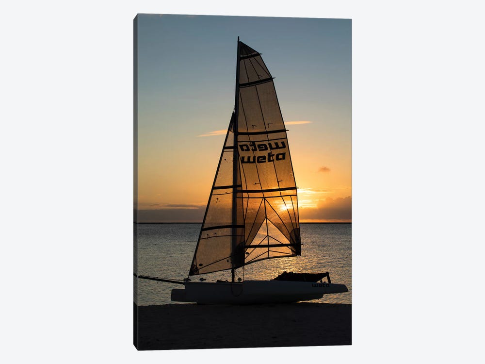 Boat On The Beach At Sunset, Bora Bora, Society Islands, French Polynesia by Panoramic Images 1-piece Canvas Wall Art