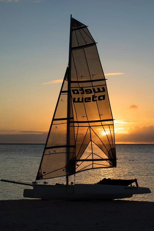 Boat On The Beach At Sunset, Bora Bora, Society Islands, French Polynesia