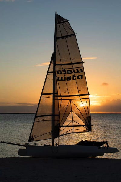 Adventure: Boat On The Beach At Sunset, Bora Bora, Society Islands, French Polynesia by Panoramic Images